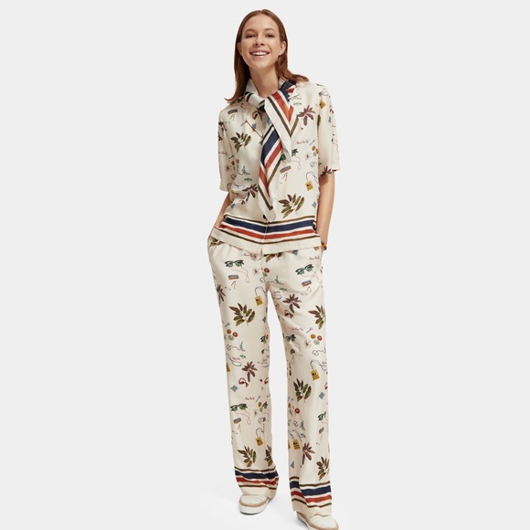 $250 Scotch & Soda Printed camp shirt tropical striped button up blouse silk‎ - Picture 2 of 11